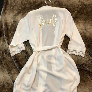 “Bride” White Robe with Lace Trimming
